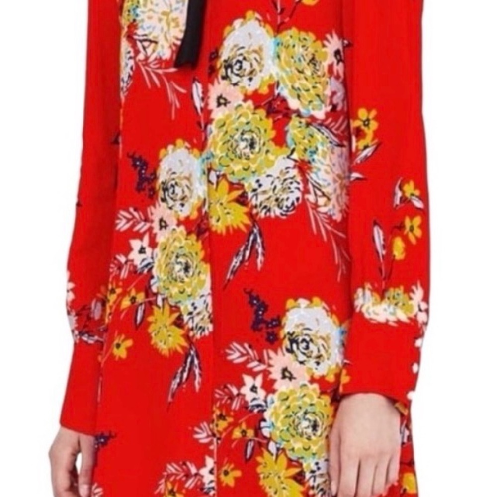 Zara Red Floral Button-Up Blouse